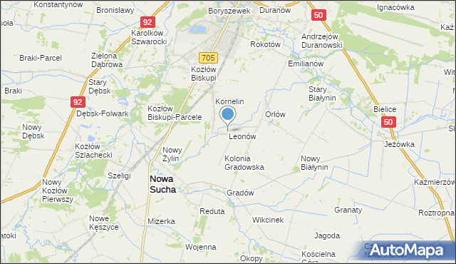 mapa Leonów, Leonów gmina Nowa Sucha na mapie Targeo